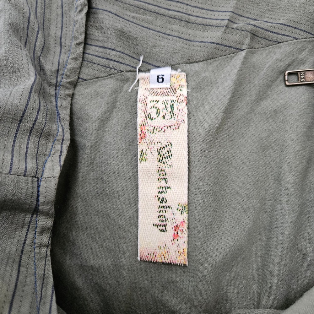 3J Workshop Olive Green Pinstripe Floral Embroidered Asymmetrical Midi Skirt 6 - Picture 8 of 10